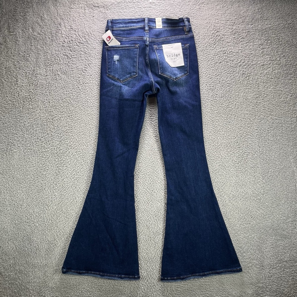 Buckle Bridge By Gly Jeans Womens 24x32 Blue Mid Rise Super Flare Dark Wash NWT - Picture 2 of 13